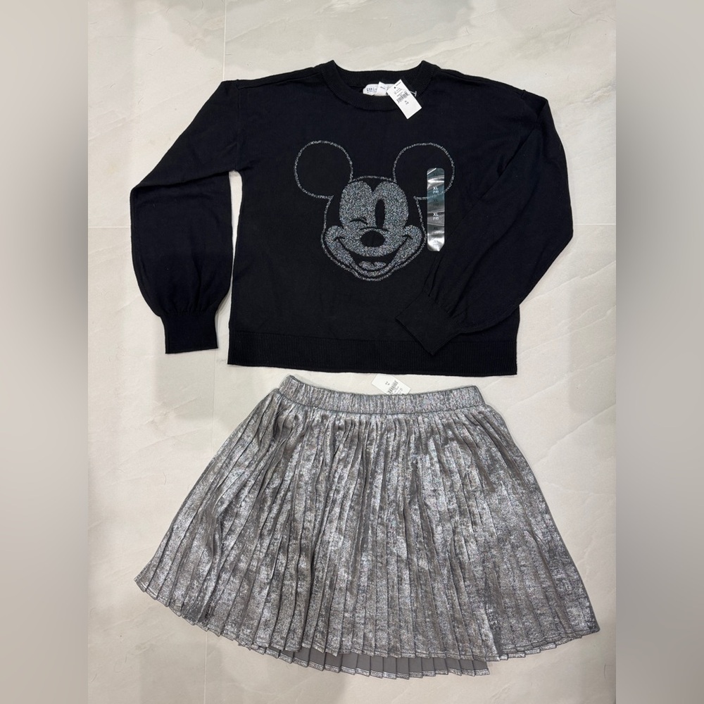 GapKids × Disney Mickey Mouse Intarsia Sweater and Metallic Shine Skirt Size 12